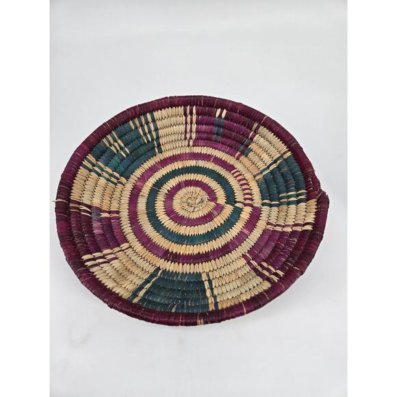 Handmade Coiled Woven African Boho Southwest Primitive Bowl Basket 12.5" Round - Picture 9 of 9